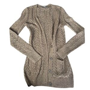 Rubbish Knit‎ Open Front Cardigan Sweater Taupe Brown Lightweight Size Small